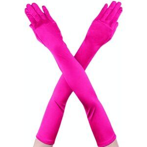 Women's Rose Full Finger Mittens Elbow Spandex Satin Long Sleek Evening Gloves